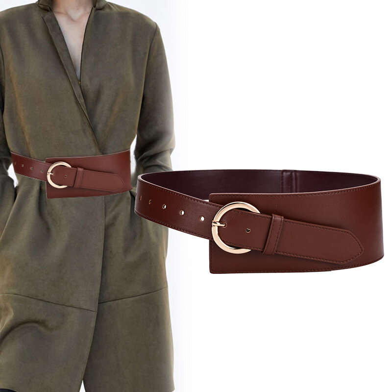 Cinturones anchos de cuero genuino para mujer, fajas de diseño Irregular a la moda, abrigo de vestir suave de piel de vaca negra caliente, nuevo