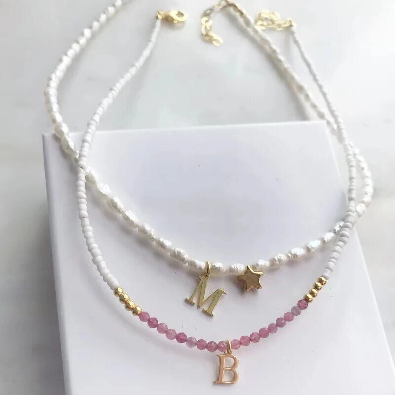 Collar de letras de acero inoxidable personalizado para mujer, gargantilla de perlas naturales de agua dulce, accesorios de estrella de cinco puntas, joyería de Boutique