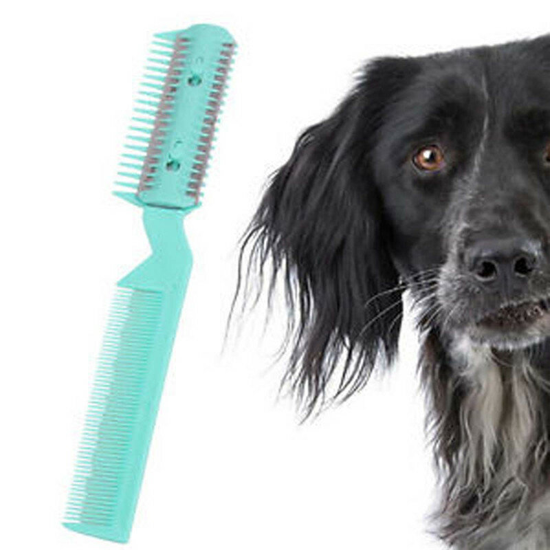 Recortador de pelo para mascotas, peine de corte con 2 cuchillas, afeitadora de aseo, adelgazamiento de peine para perros y gatos, removedor de pelo, cepillo y peine caliente