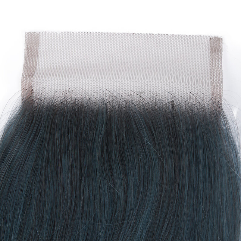 Remy Forte Straight Bundles com Fechamento, 100% Cabelo Brasileiro, Weave Bundles, Azul Colorido, 26"