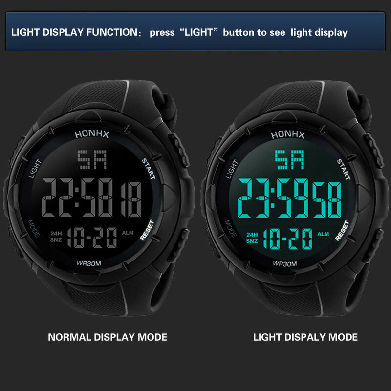 Мужские спортивные часы HONHX Роскошный Brand, мужские повседневные электронные наручные часы для дайвинга с экраном 50 м