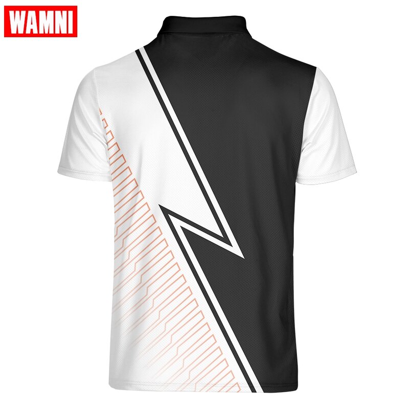 WAMNI Tennis T Shirt Fashion Men Gradient 3D Youth  Shirt Casual Sport Turn-down Collar Stripe Male Short Sleeve -shirt