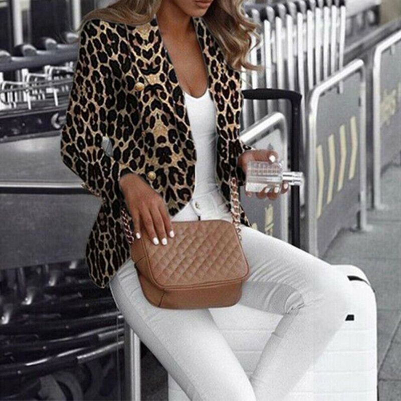 Moda jesień kobiety Leopard Print blezery i kurtki pracy damski garnitur oficjalny Slim Business damski płaszcz żakiet Talever