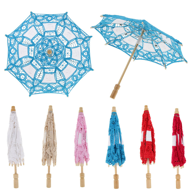 미니 레이스 자수 파라솔 우산, 결혼식 신부 장소 장식, 사진 무대 댄스 소품, 다양한 색상 기질, 15 인치