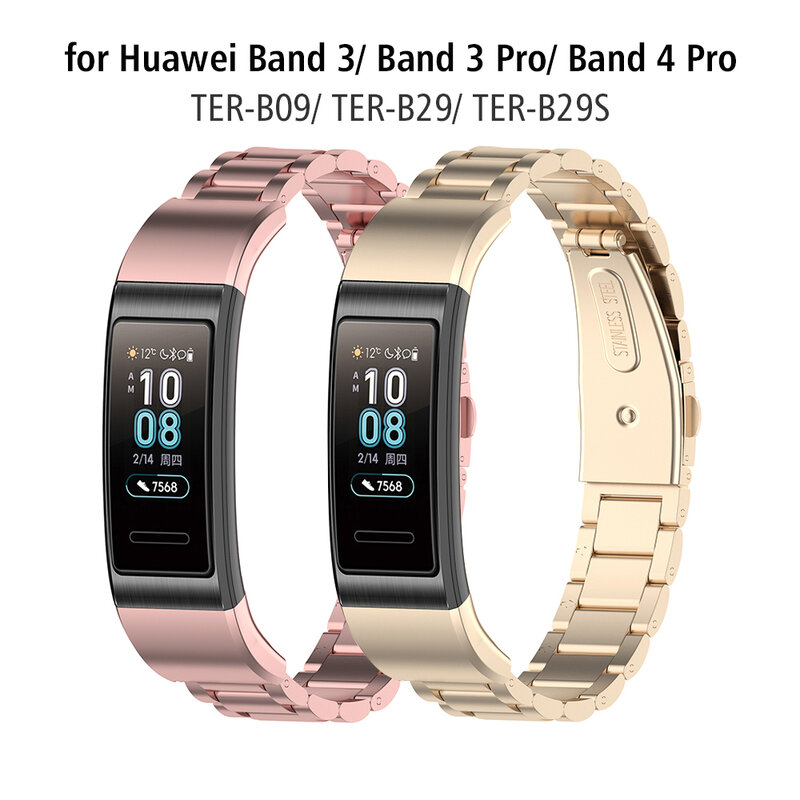 Bandes métalliques pour Huawei Band 4 Pro Bracelet d'affaires pour Huawei Band 3 Pro Bracelet en acier inoxydable TER-B09 TER-B29 TER-B29S femme homme