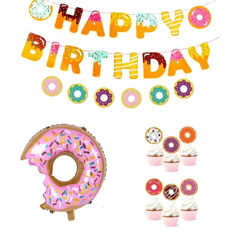 Globo de papel de aluminio de palomitas de maíz de helado de caramelo de Donut rosa, decoración de feliz cumpleaños, Helio inflable, juguete para niños dulces