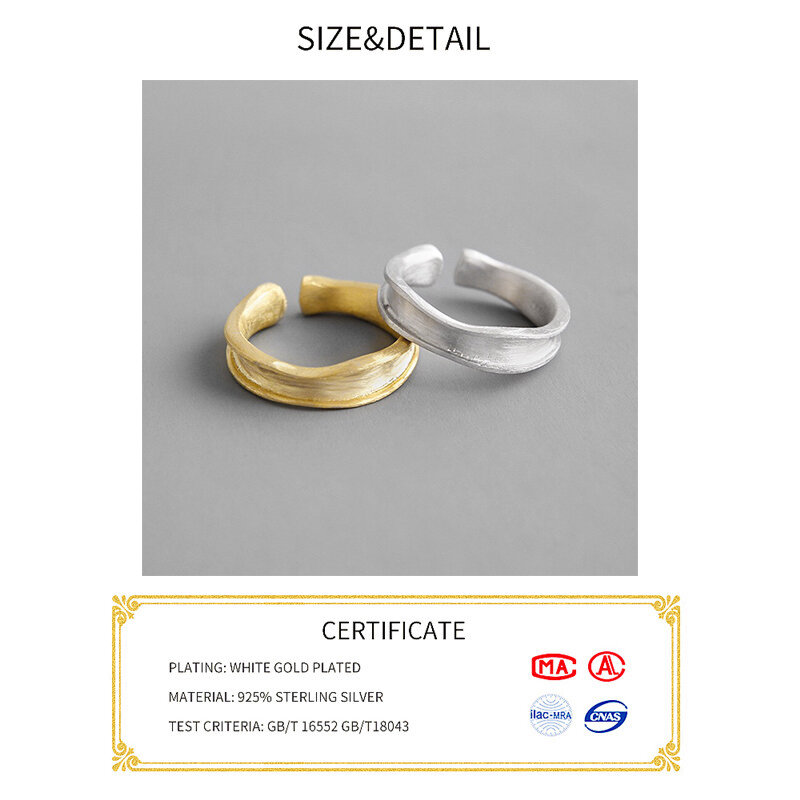 Anillo de Plata de Ley 925, joyería europea y americana, simple, irregular, cóncavo-convexo, moda, anillo abierto