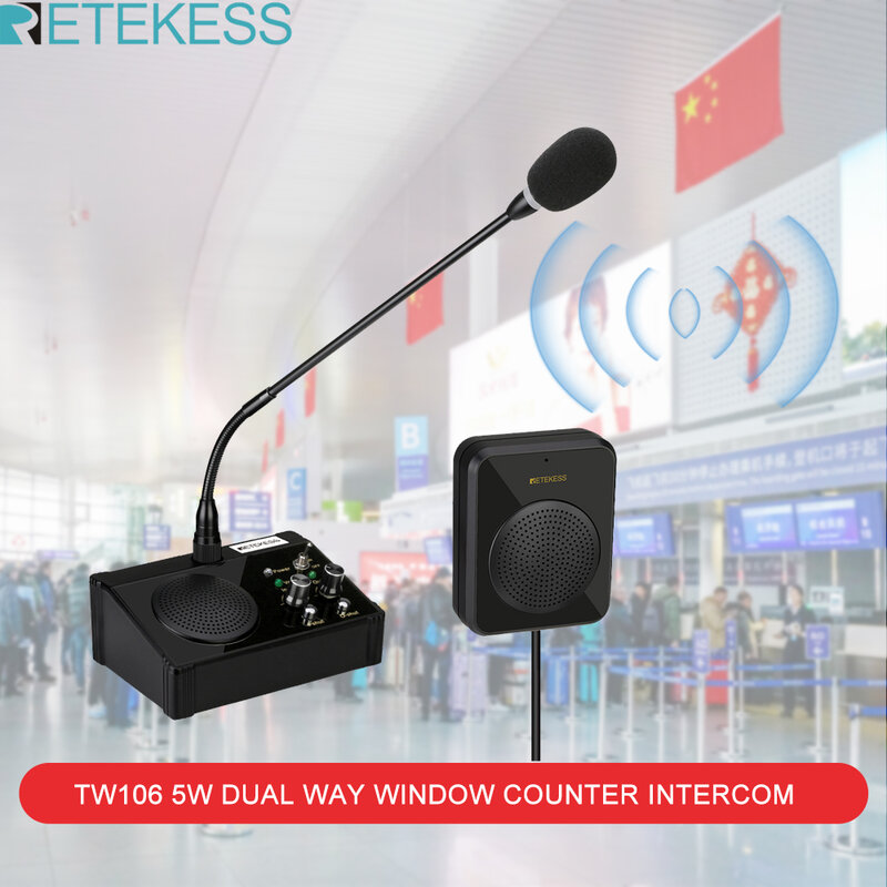 Retekess TW106 5W แบบ Dual WAY เคาน์เตอร์หน้าต่างอินเตอร์คอมระบบอินเตอร์คอมสำหรับร้านอาหารธนาคารสำนักงานร้านค้าสถานีคลินิก