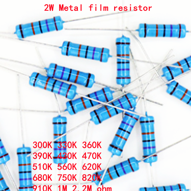 20 шт., металлический пленочный резистор 2 Вт 1% 300K 330K 360K 390K 430K 470K 510K 560K 620K 680K 750K 820K 910K 2,2 K 1M Ом