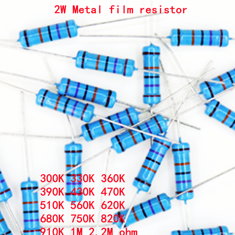 Résistance de film métallique 2W, 20 pièces, 1% 300K 330K 360K 390K 430K 470K 510K 560K 620K 680K 750K 820K 910K 2.2 K K 1M M ohm