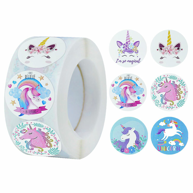 500pcs Cute Happy Birthday Stickers Unicorn Labels Birthday Gift Decor Tag Sealing Label Kids toys Package Scrapbooking Sticker