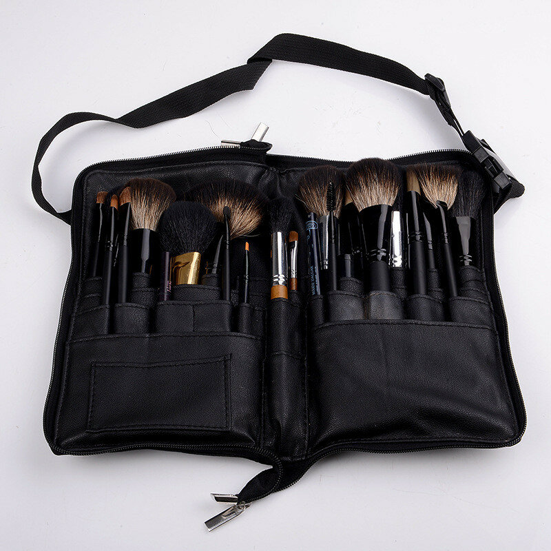 Portable Professional Makeup Artist Bag PU Leather Cosmetic Bag Large Capacity Makeup Brush Bag With Zipper Belt 20#47