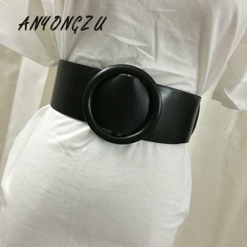 Cintura larga de couro PU para decoração de camisa e vestido, cinto retangular, fivela redonda, simples e versátil, preto e branco, 107C