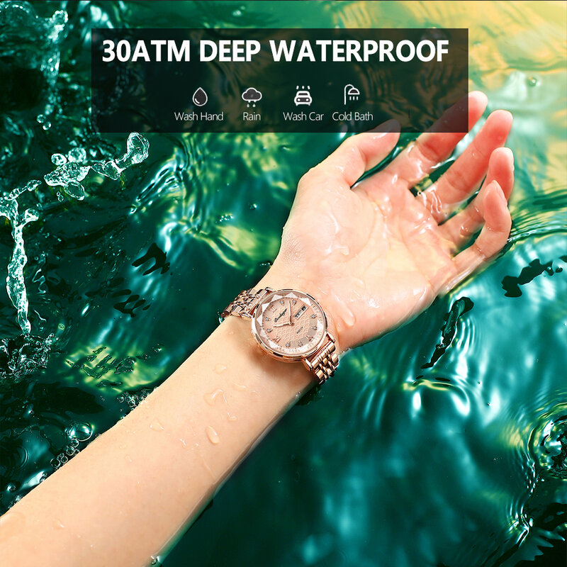 POEDAGAR-Reloj de pulsera de acero inoxidable para mujer, cronógrafo sencillo de oro rosa, luminoso, resistente al agua