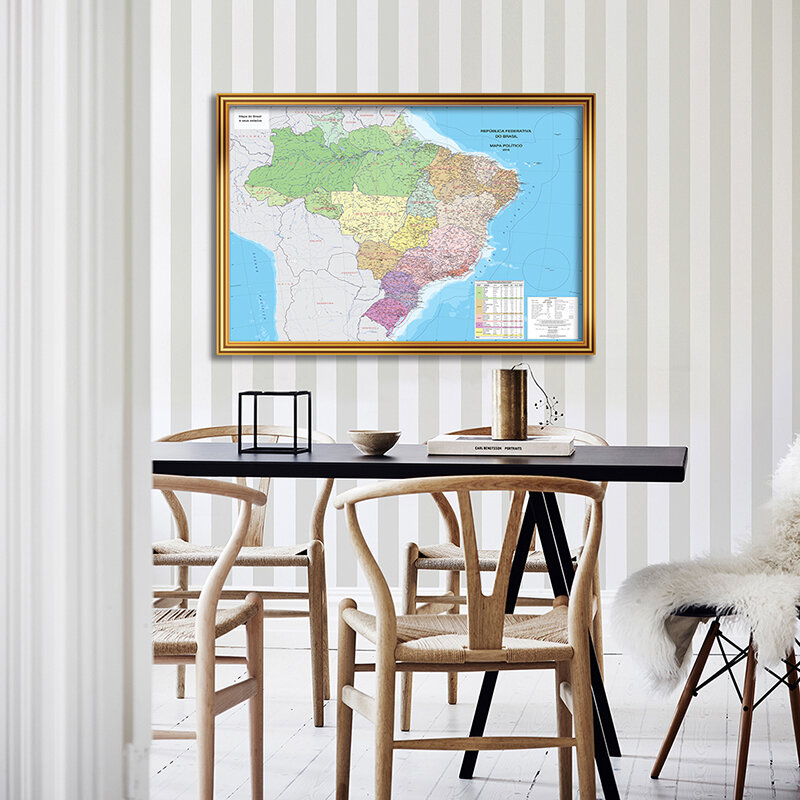 90x60cm The Political World Map Canvas Brazil World Map Poster In Portuguese Unframe Poster and Prints for School Office Home