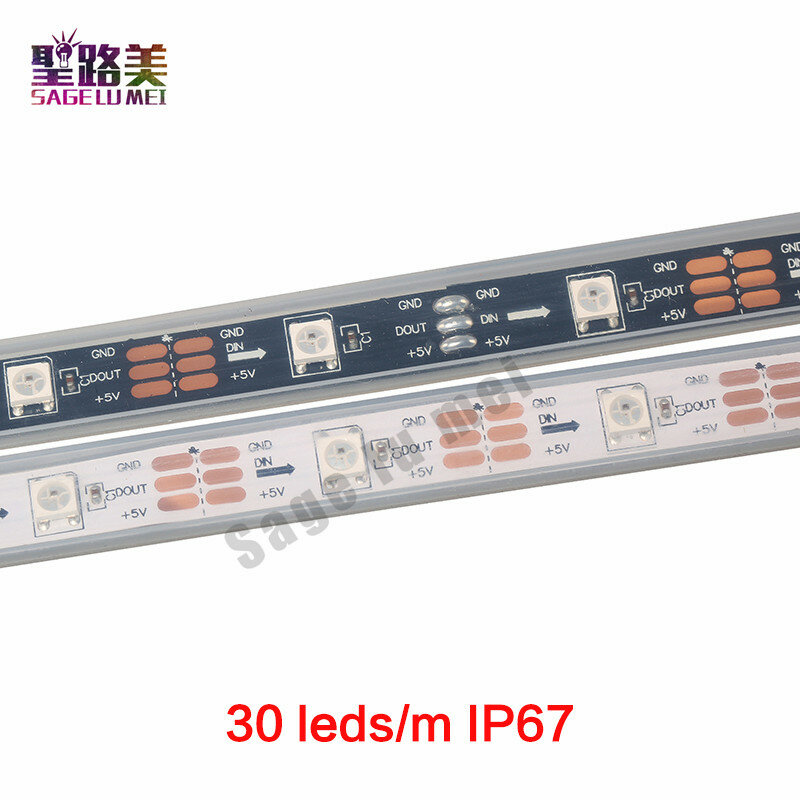 1M 5M DC5V WS2812B WS2812 Pixel Led Strip Secara Individual Addressable Smart RGB Led Strip Lampu Tape Hitam Putih PCB IP30/65/67