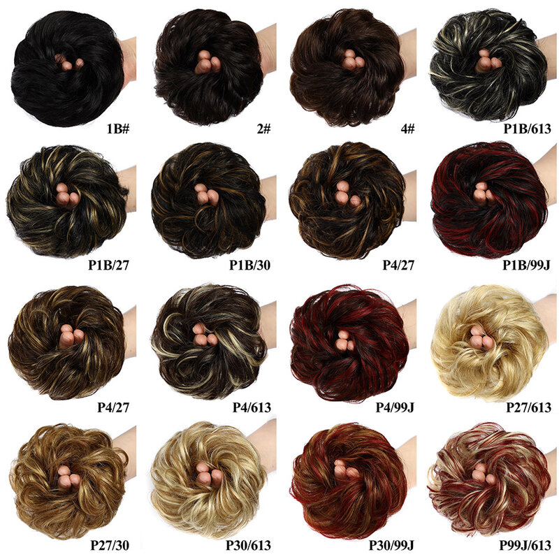 BHF 100% Sanggul Rambut Manusia Dijahit Satu Updo Keriting Berantakan Donat Chignon Rambut Potongan Wig Mesin Remy Roti Bergelombang Eropa