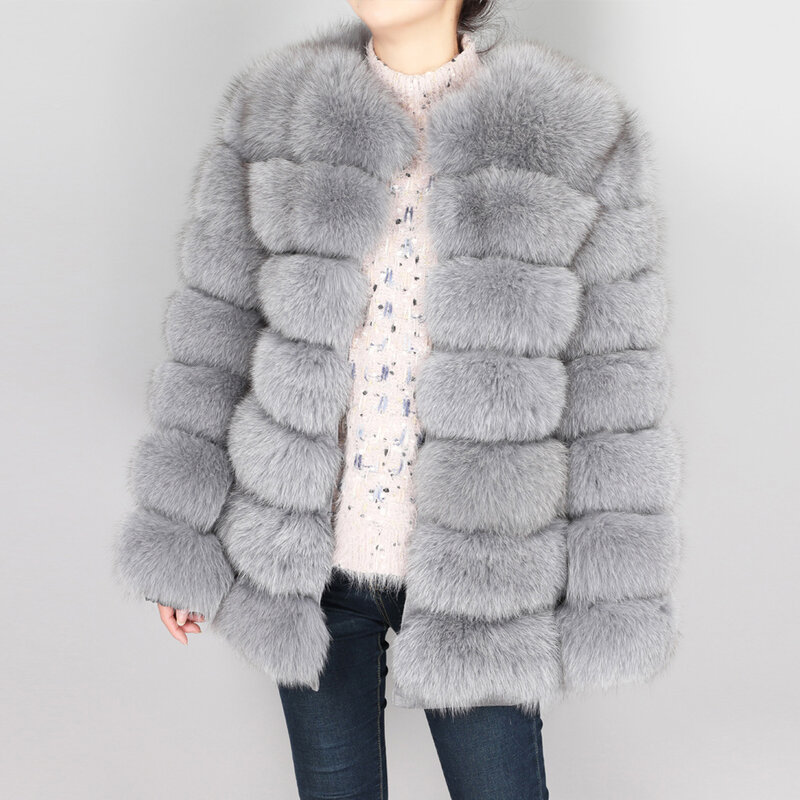 Maomaokong – veste longue en cuir pour femme, manteau en fourrure naturelle de renard véritable, à la mode, pour l'hiver, 70cm