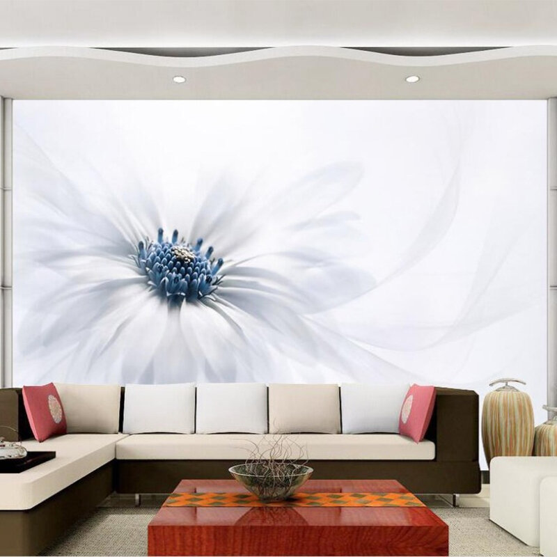 Papel pintado fotográfico moderno y Simple, Mural de flores blancas nórdicas, sala de estar, TV, sofá, dormitorio, Fondo de pared, pegatina impermeable