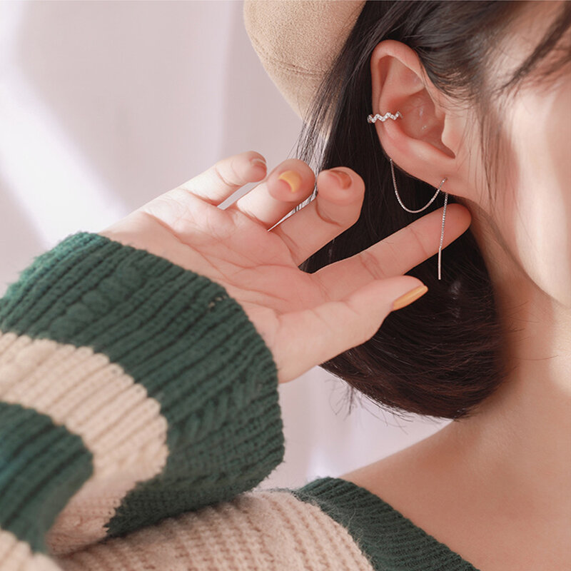DW-여성용 긴 술 귀걸이, 귀 클립 2020 지르콘 귀 커프 귀걸이 귀 라인 패션 쥬얼리 선물, 1 피스