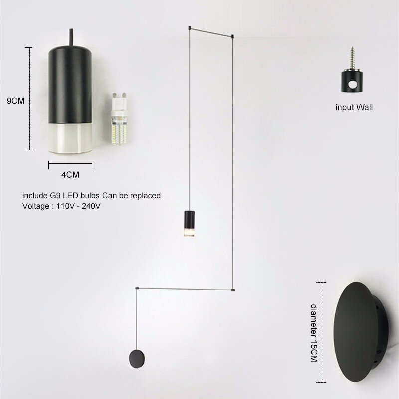 Modern Simple Design Diy Long Cable Pendant Suspension Lights with Plug in Dining room Living room Restaurant Wall Hanging Lamp