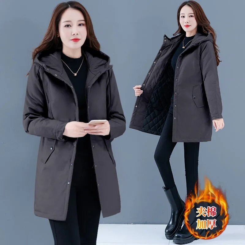 New 2021 Autumn Women's Cotton Windbreakers Coat Mid Long Thin Cotton Female Clothes Single Breasted Loose Cotton Ladies Jacket