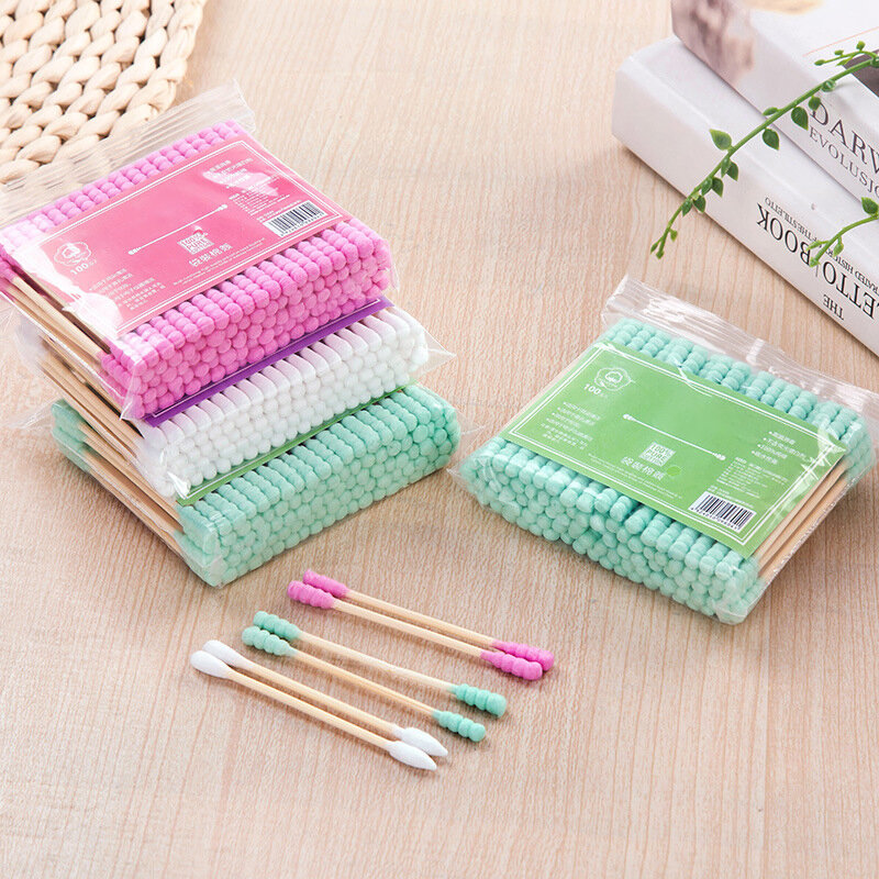100pcs/pack Medical Nose Ears Cleaning Double Head Cotton Swab Sticks Woman Makeup Remover Cotton Buds Tip Make Up Tools