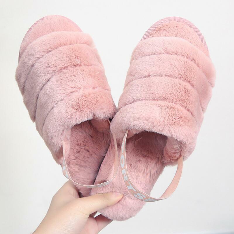 Women Furry Fur Slides Indoor Home Slippers Woman Fluffy Flip Flops Ladies Home Shoes Female Flats Shoes Chanclas Mujer 2020
