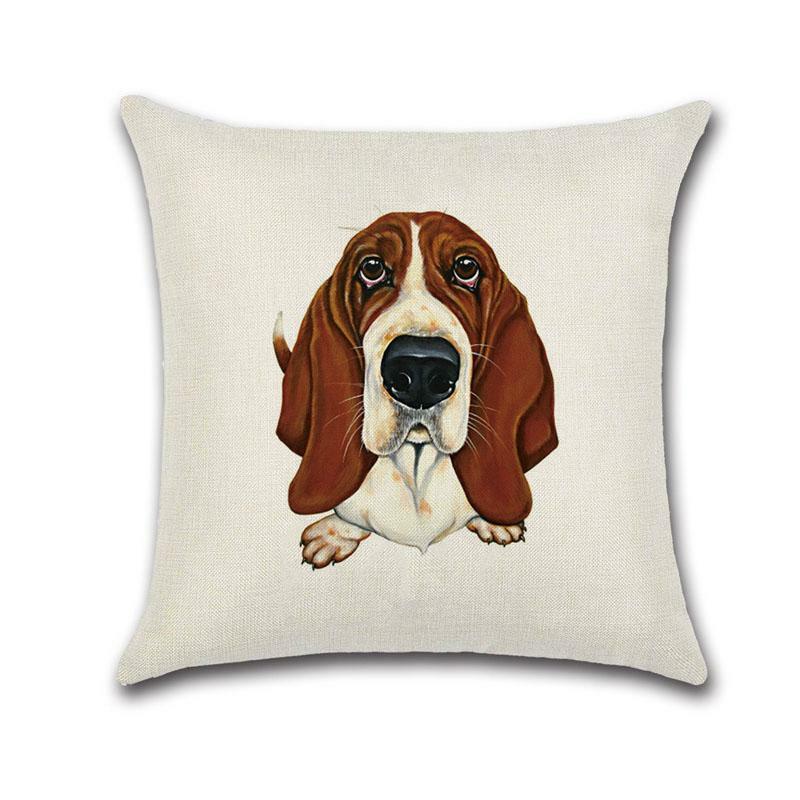 Funda de cojín de lino y algodón con estampado de perro, funda de almohada decorativa para el hogar, sofá, Coche