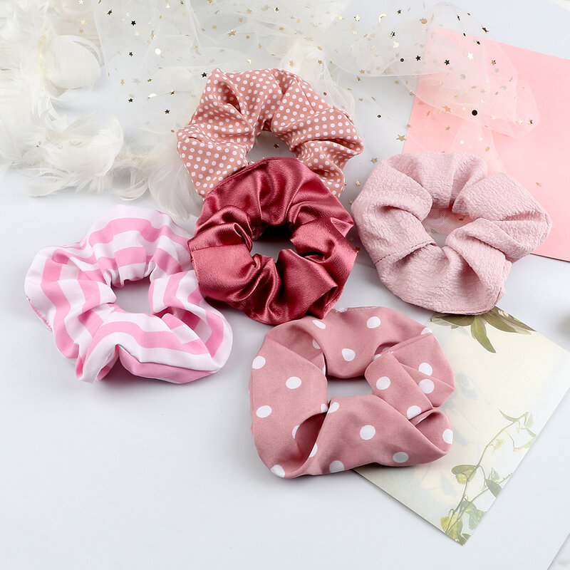 5Pcs/Lot Girl Pink Red Hair Band Accessories Fashion Large Hair Ties Solid Color Elastic Scrunchies For Women Ponytail Hairstyle