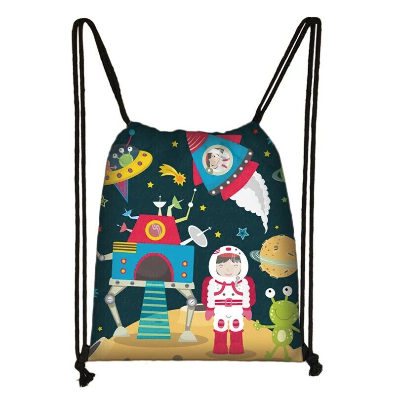 Astronauta foguete nave espacial saco de cordão adolescente meninos meninas saco de armazenamento galáxia mochila de viagem crianças bookbag sacos de compras presente
