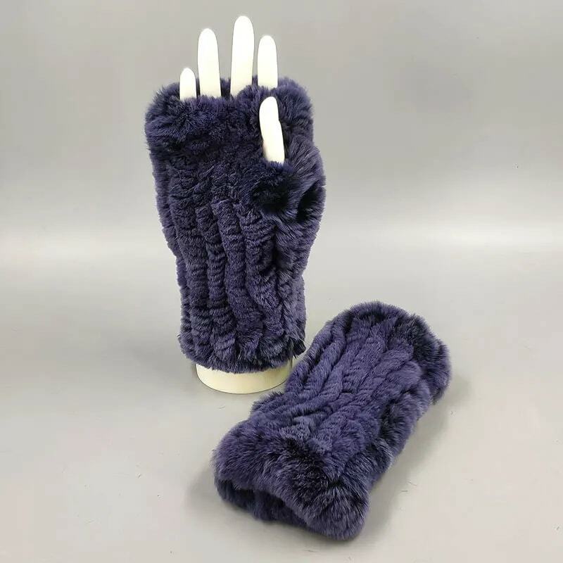 Rex – gants mi-longs épais et chauds, en fourrure de lapin artificielle, tissés, sans doigts, pour poignet, hiver