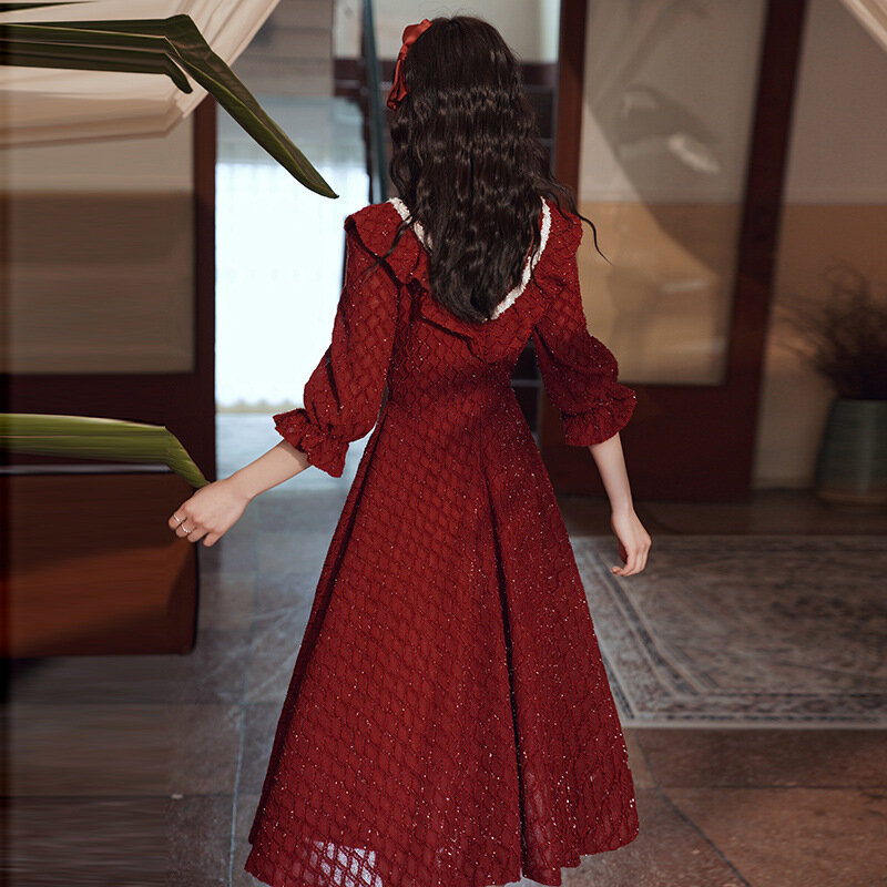 Vintage chiński sukienek suknie na bal maturalny panna młoda odzież bankietowa elegancka, długa rękaw-line suknia wieczorowa Vestidos De Festa