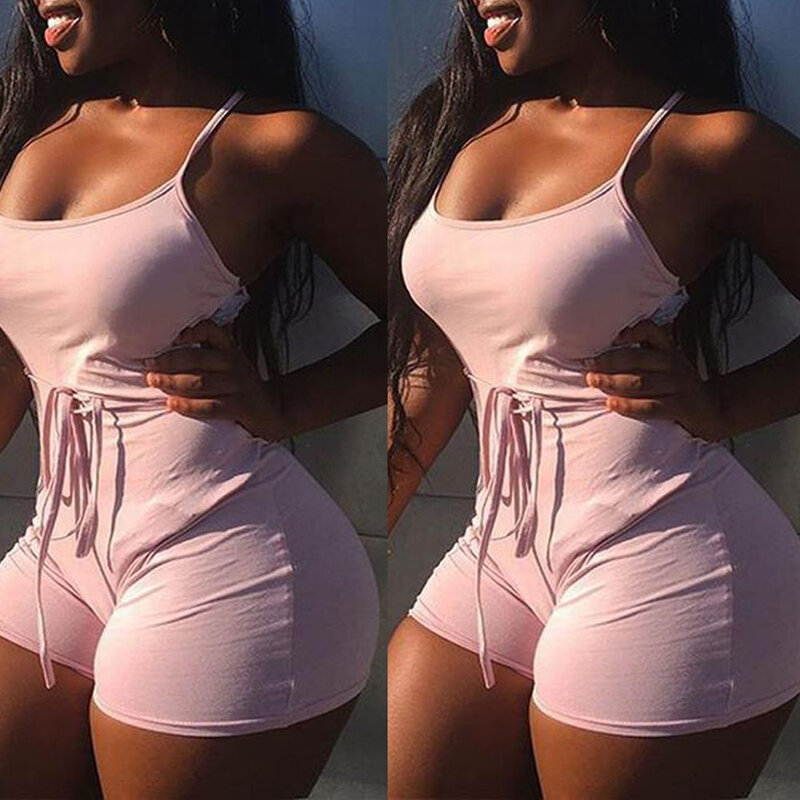 Women Summer Outdoor Fitness  Sports Set Casual Sleeveless Bodycon Romper Jumpsuit Club Tights Bodysuit Short Pants