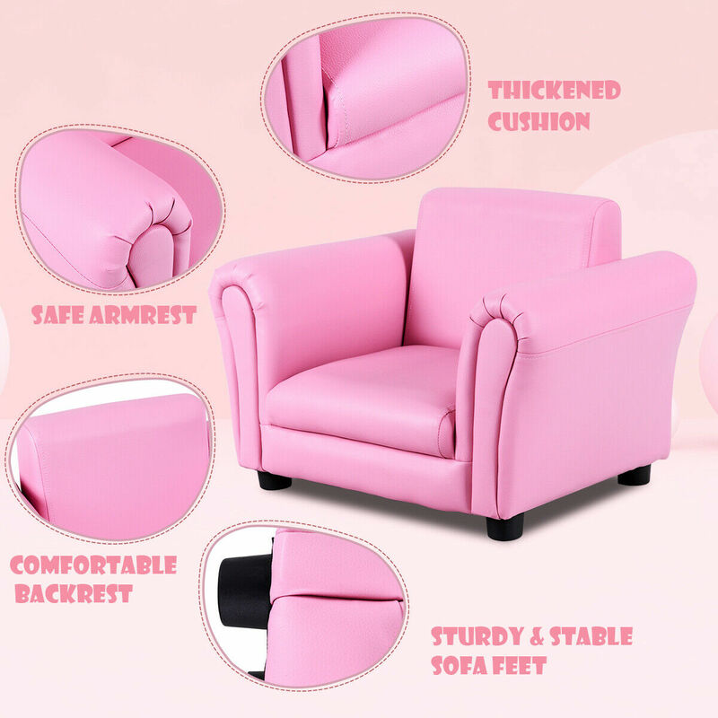 Pink Kids Sofa Armrest Chair Couch Children Toddler Birthday Gift w/ Ottoman