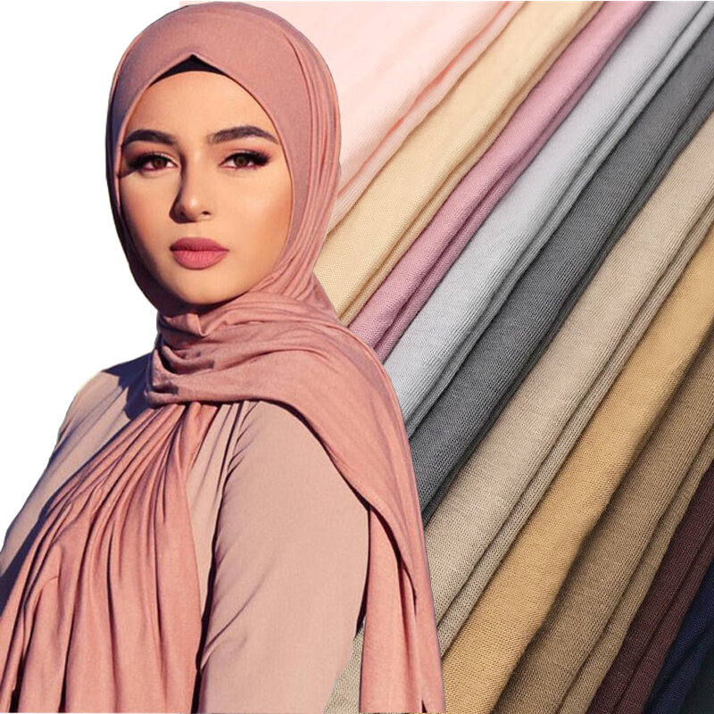 Foulard Hijab en Jersey de coton pour femmes musulmanes, châle uni et doux, Turban enveloppant la tête, bandeau islamique africain