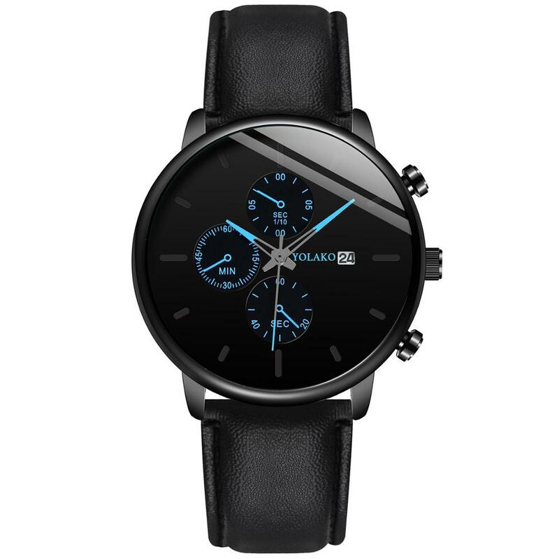 Relógio masculino analógico quartz de pulso, com pulseira de couro, casual, esportivo, negócios, 2019