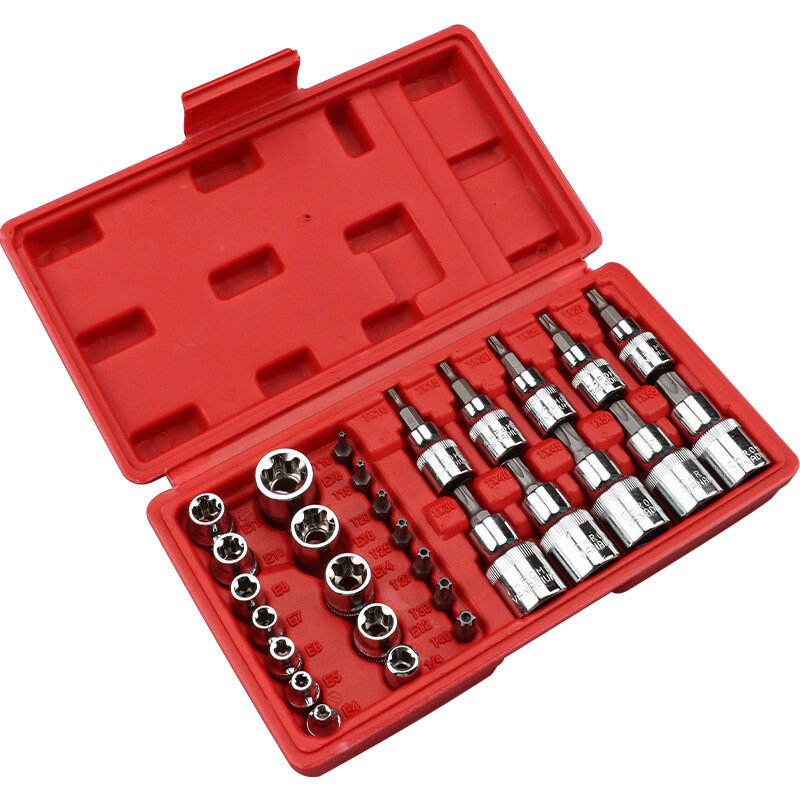 30 Buah Set Kunci Soket Alat Pneumatik Set Lengan Mesin Set Kunci Soket Motor Torx Pria dengan 1/4"