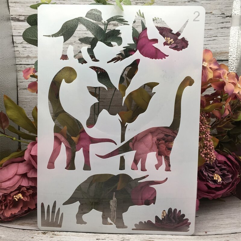 4Pcs A4 29cm Dinosaurier Kamel Wilde Tiere DIY Schichtung Schablonen Malerei Sammelalbum Färbung Präge Album Dekorative Vorlage