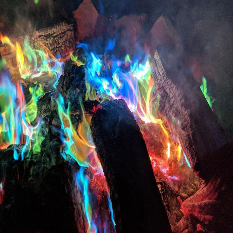 Mystical Fire Magic Tricks สีเปลวไฟ Glow Party เครื่องมือสีของเล่นวันเกิด Bonfire ซองเตาผิง Pit Patio Party Supplies