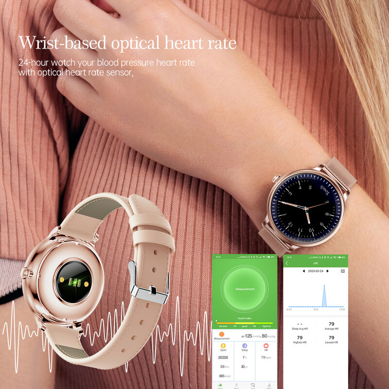 RUNDOING NY12 Stilvolle Frauen Smart Uhr Runde Bildschirm Smartwatch Für Mädchen Herz Rate Monitor Kompatibel Für Android und IOS