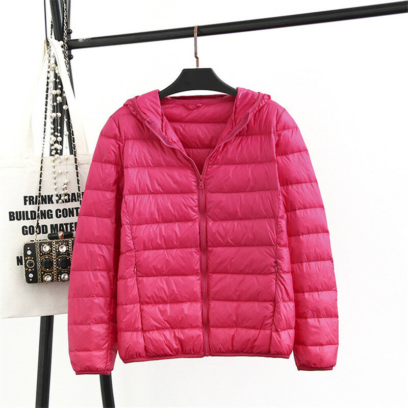 2020 여성용 오버사이즈 경량 다운 재킷, 부드러운 루즈 후드, 따뜻한 화이트 덕 다운 코트, 8 가지 색상, 8 가지 사이즈, KW1002, 가을 겨울