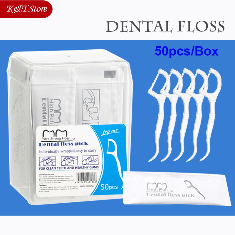 50 ~ 600 buah floss gigi portabel, stik gigi perawatan mulut higienis tusuk gigi paket individu polietilen dental flosser dengan kotak