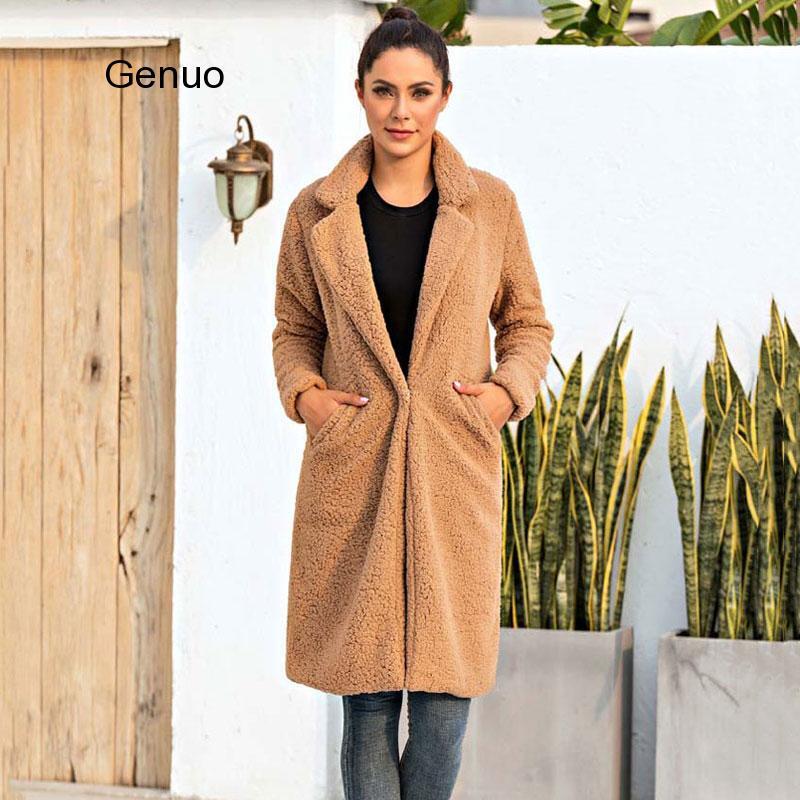 Abrigo largo de piel sintética para mujer, chaqueta cálida de felpa, abrigo de invierno y otoño