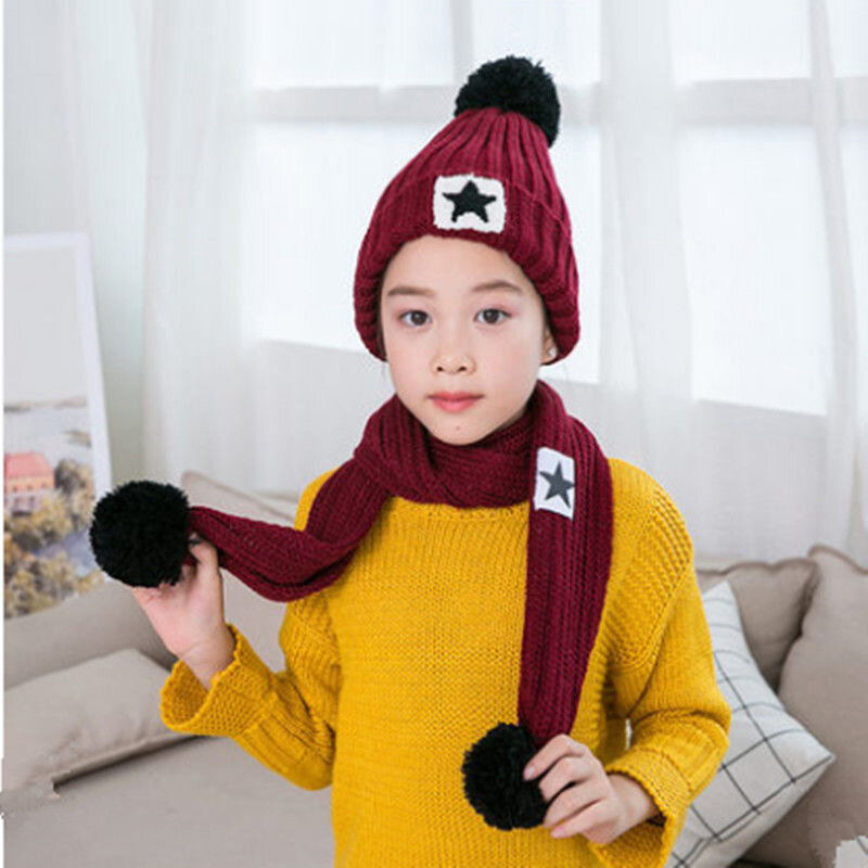 Automne et hiver avec laine pour enfants avec de la laine pour les petits enfants chapeau et écharpe deux-pièces pour bébé chapeau pour les filles en laine chapeau