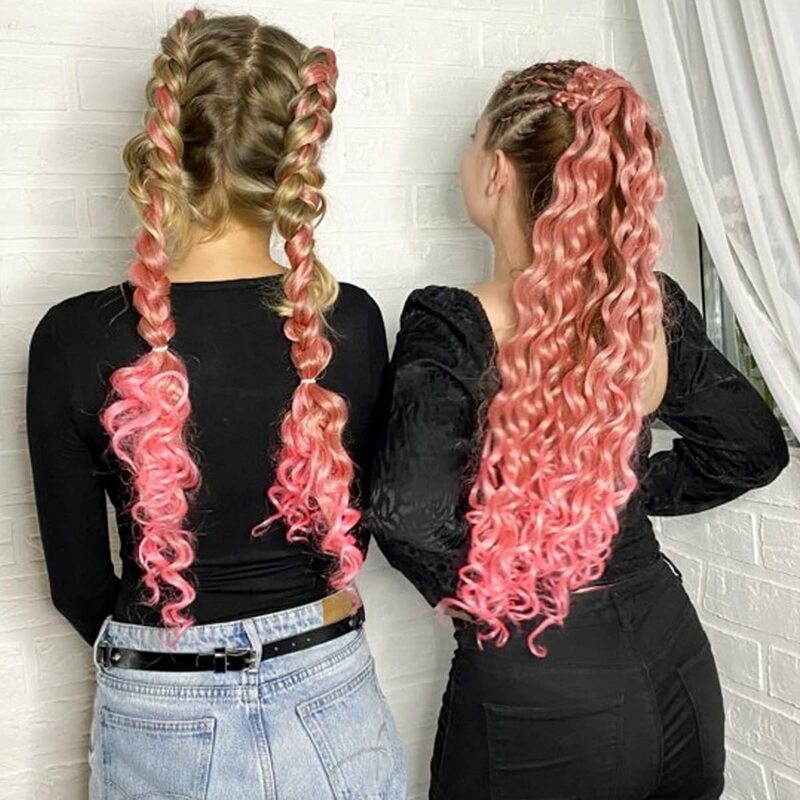 Extensiones de pelo trenzado sintético para mujer, rizos Afro de ola de mar profunda de 18 pulgadas, color rosa, ondas al agua, Hawái