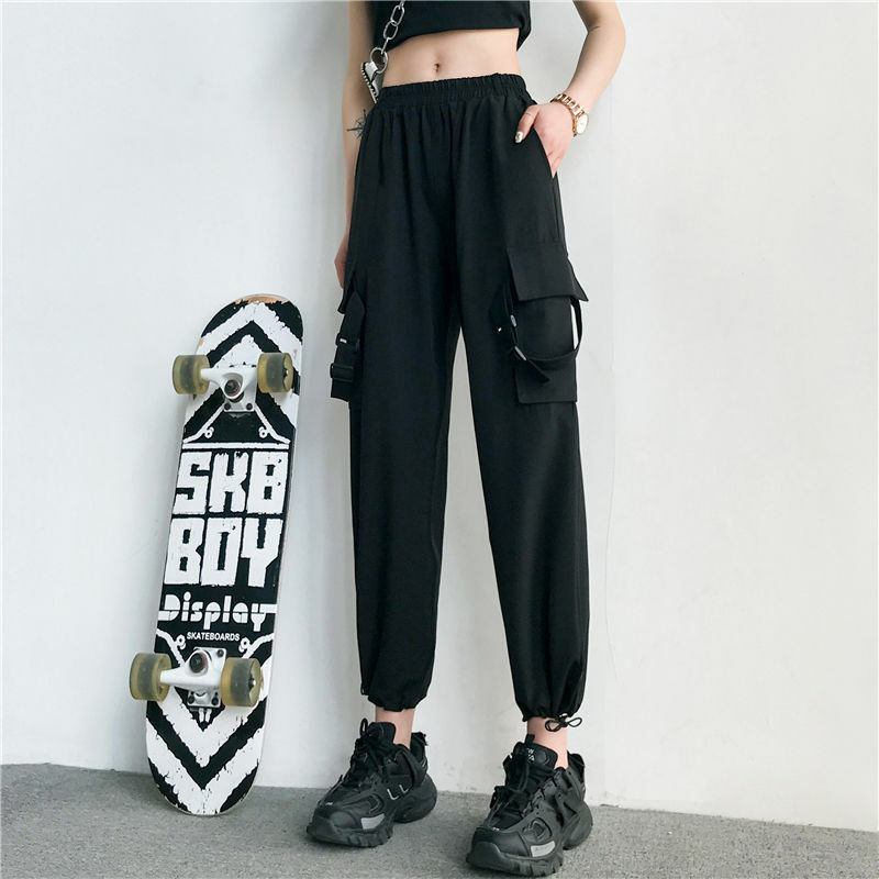 Pantalones Cargo de estilo coreano para Mujer, Pantalón recto de cintura alta, fino, BF, para verano
