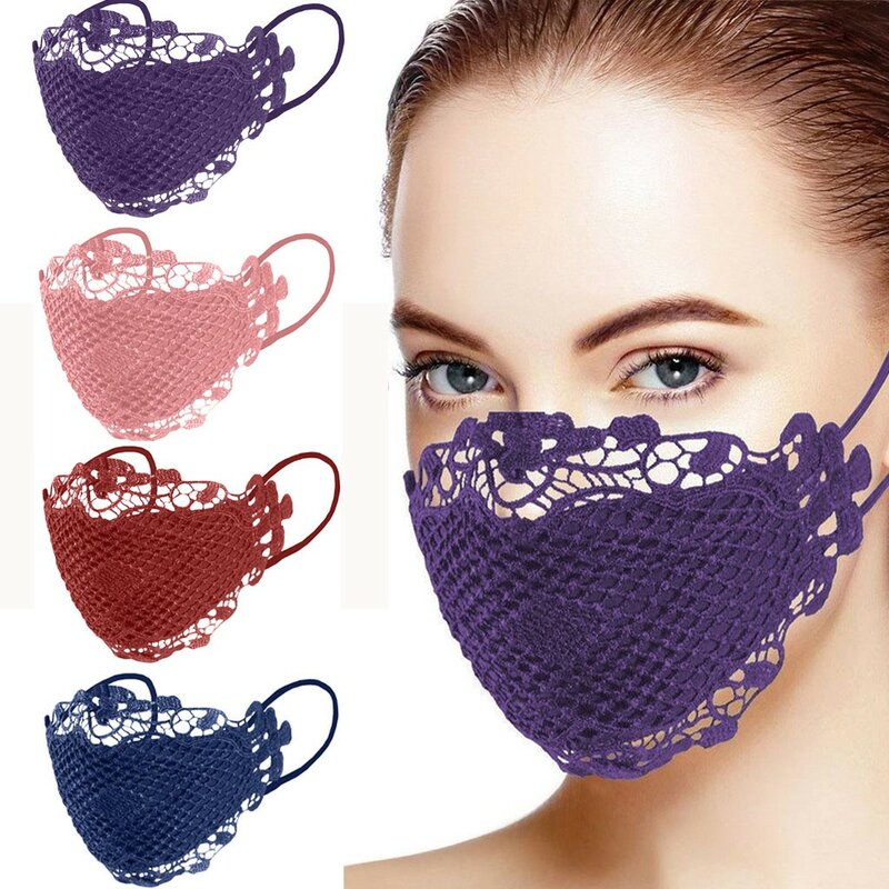 1pc laço feminino cor sólida máscara de festa faashion delicado rendas apliques lavável e reutilizável boca proteção facial maske