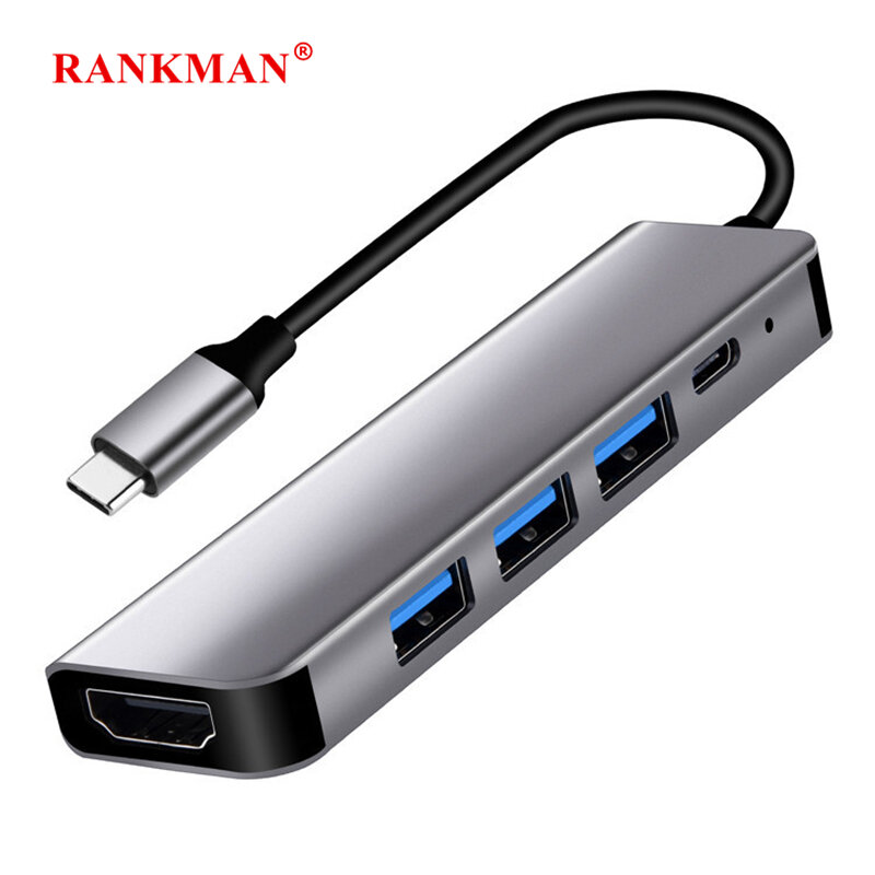 Rankman usb c hub zu 4k hdmi-kompatibler usb 3,0 2,0 typ c pd ladestation für macbook samsung s20 dex ps5 ipad tv laptop maus