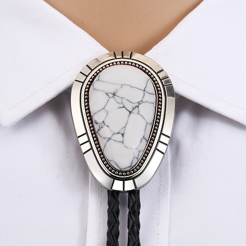 Western cowboy bolo tie drop natural turquoise leather collar rope unisex casual clothing accessories